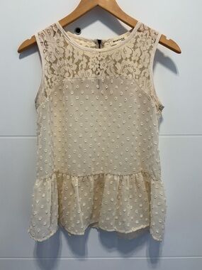Monteau Cream Lace & Swiss Dot Peplum Camisole